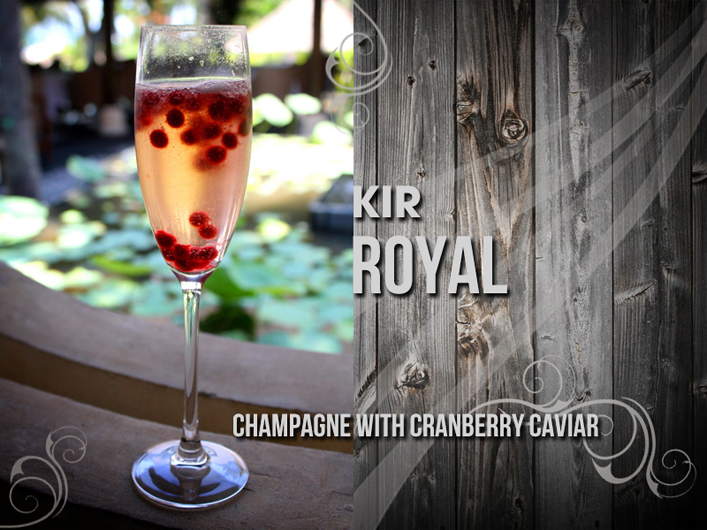 Champagne with cranberry caviar